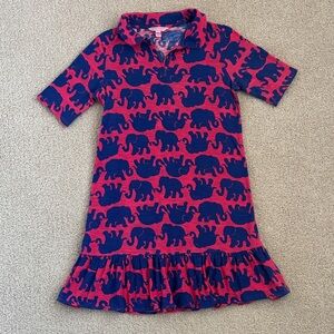 Lilly Pulitzer Girls' Polina Polo Dress pink & blue elephant print, size 12-14